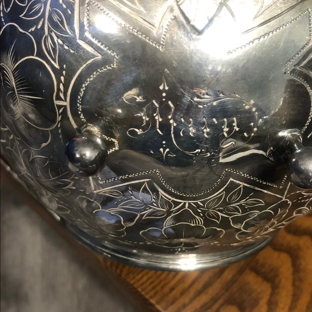 Ornate Silver-Finish Tea Kettle with Stand - Decorative Serving Piece